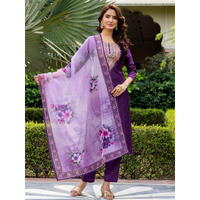 Navlik Women's Rayon Embroidered Straight Kurta with Pant and Dupatta Sets (NK-706) (Size: Small, Color: Purple)