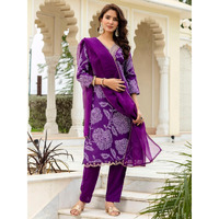 Navlik Women's Rayon Embroidered Straight Kurta with Pant and Dupatta Sets (NK-713) (Size: Large, Color: Purple)