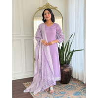 Navlik Women's Rayon Embroidered Straight Kurta with Pant And Dupatta Sets (NK-718) (Size: X-Large, Color: Lavender)