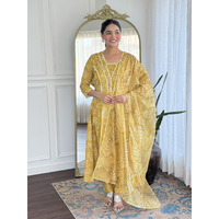 Navlik Women's Rayon Printed A-Line Kurta with Pant and Dupatta Sets (NK-723) (Size: XX-Large, Color: Yellow)