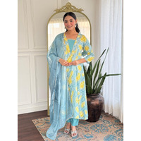 Navlik Women's Rayon Printed Flared Kurta with Pant and Dupatta Sets (NK-724) (Size: Medium, Color: Rama)