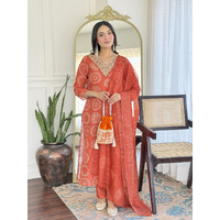 Navlik Women's Rayon Embroidered Straight Kurta with Pant and Dupatta Sets (NK-732) (Size: Small, Color: Orange)