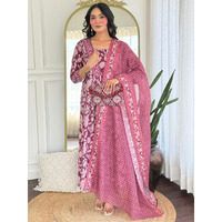 Navlik Women's Rayon Printed Flared Kurta with Pant and Dupatta Sets (NK-734) (Size: Medium, Color: Maroon)