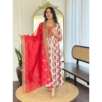 Navlik Women's Rayon Printed Flared Kurta with Pant and Dupatta Sets (NK-736) (Size: Large, Color: Chiku)