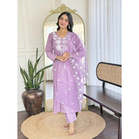 Navlik Women's Rayon Embroidered Straight Kurta with Pant and Dupatta Sets (NK-740) (Size: Large, Color: Levender)