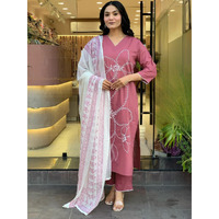 Navlik Women's Rayon Embroidered Straight Kurta with Pant and Dupatta Sets (NK-747) (Size: XX-Large, Color: Gajri)