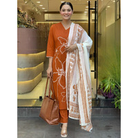 Navlik Women's Rayon Embroidered Straight Kurta with Pant and Dupatta Sets (NK-747) (Size: Small, Color: Oranage)