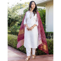 Navlik Women's Roman Silk Embroidered Straight Kurta with Pant and Dupatta Sets (M-Manvi) (Size: XX-Large, Color: Off White)