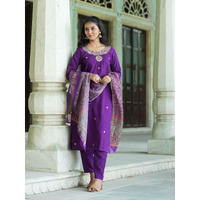 Navlik Women's Rayon Slub Embroidered Straight Kurta with Pant and Dupatta Sets (M-Nisha) (Size: Large, Color: Wine)