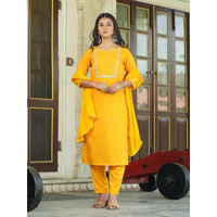 Navlik Women's Rayon Slub Embroidered Straight Kurta with Pant And Dupatta Sets (NK-Pragati) (Size: Medium, Color: Yellow)