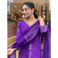 Navlik Women's Pink French Crepe Embroidered and Printed Straight Kurta with Viscose Pant and Chinon Printed Dupatta Sets (NK-MV-609) (Size: Medium, Color: Purple)
