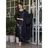 Navlik Women's Viscose Rayon Embroidered and Printed Straight Kurta with Pant And Dupatta Sets (MV-611) (Size: Large, Color: Black)