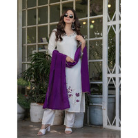 Navlik Women's Viscose Rayon Embroidered and Printed Straight Kurta with Pant And Dupatta Sets (MV-611) (Size: Small, Color: Offwhite)