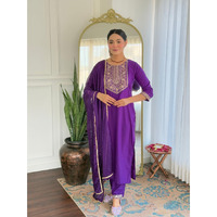Navlik Women's Rayon Embroidered Straight Kurta with Rayon Pant And Chinon Dyed Dupatta Sets (MV-629) (Size: XX-Large, Color: Wine)