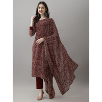 Navlik Women's Georgette Printed Straight Kurta Pant and Dupatta Sets (MV-630) (Size: Large, Color: Maroon)