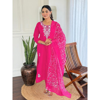 Navlik Women's Rayon Embroidered Straight Kurta with Pant and Dupatta Sets (OR-K100) (Size: XXX-Large, Color: Pink)