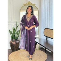 Navlik Women's Rayon Embroidered Straight Kurta with Pant and Dupatta Sets (OR-K103) (Size: Large, Color: Wine)