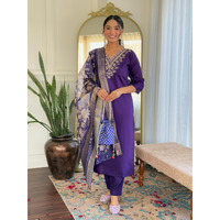 Navlik Women's Chanderi Embroidered Straight Kurta with Pant and Dupatta Sets (OR-K96) (Size: Small, Color: Violet)
