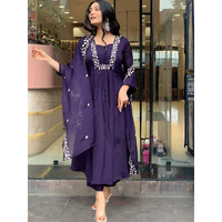 Navlik Women's Viscose Embroidered A-Line Kurta Viscose Pant and Dupatta Sets (R-Khanak) (Size: Medium, Color: Purple)