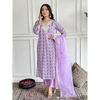 Navlik Women's Purple French Crepe Embroidered and Printed Straight Kurta with Chanderi Pant and Pure Organza Embroidered Dupatta Sets (NK-SC-Vrutika) (Size: Large, Color: Purple)