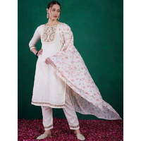 Navlik Women's Cotton Blend Embroidered Straight Kurta with Pant and Dupatta Sets (NK-S-Janvi-Cream) (Size: XX-Large, Color: Off White)