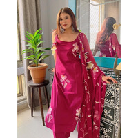 Navlik Women's French Crepe Printed Straight Kurta with Pant and Dupatta Sets (S-Kaveri) (Size: X-Large, Color: Maroon)