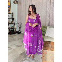 Navlik Women's French Crepe Printed Straight Kurta with Pant and Dupatta Sets (S-Kaveri) (Size: XX-Large, Color: Purple)