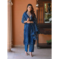 Navlik Women's Rayon Embroidery Printed Straight Kurta with Pant and Dupatta Sets (S-Nora) (Size: XX-Large, Color: Blue)