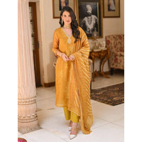 Navlik Women's Rayon Embroidery Printed Straight Kurta with Pant and Dupatta Sets (S-Nora) (Size: Small, Color: Orange)