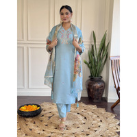 Navlik Women's Sky Chanderi Viscose Embroidered Straight Kurta with Chanderi Silk Pant and Jacquard Jacquard Dupatta Sets (NK-S-Parita-Sky) (Size: Medium, Color: Sky)