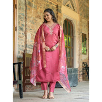 Navlik Women's Viscose Silk Embroidered Straight Kurta with Pant and Dupatta Sets (S-Payal) (Size: Small, Color: Gajri)