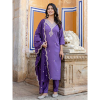 Navlik Women's Levender Chanderi Embroidered Straight Kurta with Chanderi Pant and Organza Embroidered Dupatta Sets (NK-SRS-106) (Size: Medium, Color: Levender)