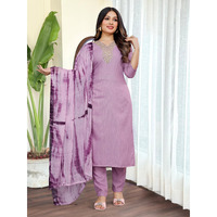 Navlik Women's Lemon Yellow Slub Magic Embroidered Straight Kurta with Slub Magic Pant and Nazneen Dyed Dupatta Sets (NK-SRS-109) (Size: Small, Color: Levender)