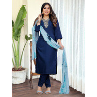 Navlik Women's Lemon Yellow Slub Magic Embroidered Straight Kurta with Slub Magic Pant and Nazneen Dyed Dupatta Sets (NK-SRS-109) (Size: XX-Large, Color: Petrol)