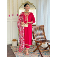 Navlik Women's Viscose Embroidered Straight Kurta with Pant and Dupatta Sets (SRS-114) (Size: Small, Color: Orange)