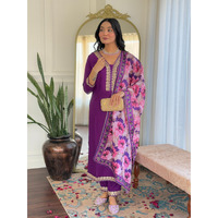 Navlik Women's Viscose Embroidered Straight Kurta with Pant and Dupatta Sets (SRS-114) (Size: X-Large, Color: Wine)
