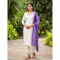 Navlik Women's Off White Roman Silk Embroidered Straight Kurta with Roman Silk Pant and Taby Embroidered Dupatta Sets (NK-STYL-Apexa) (Size: Large, Color: Off white)