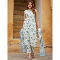 Navlik Women's Cotton Straight Kurta with Pant and Printed Dupatta Sets (STYL-Damini) (Size: Small, Color: Rama)