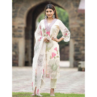 Navlik Women's White Georgette Embroidered and Printed Straight Kurta with Rayon Pant and Georgette Printed Dupatta Sets (NK-STYL-Sonika) (Size: Medium, Color: White)