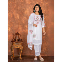 Navlik Women's White Georgette with Inner Embroidered Straight Kurta with Georgette with Cotton Inner Pant and Georgette Embroidered Dupatta Sets (NK-STYL-Suchi) (Size: Medium, Color: White)
