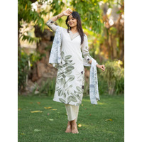 Navlik Women's French Crepe Embroidery Printed Straight Kurta with Pant and Dupatta Sets (NK-525)