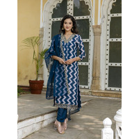 Navlik Women's French Crepe Embroidery Printed Straight Kurta with Pant and Dupatta Sets (NK-541)