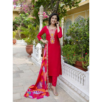 Navlik Women's Viscose Silk Embroidered Straight Kurta with Pant and Dupatta Sets (NK-546)