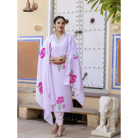 Navlik Women's French Crepe Embroidery Printed Straight Kurta with Pant and Dupatta Sets (NK-548)