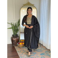 Navlik Women's Rayon Slub Embroidered Straight Kurta with Pant And Dupatta Sets (NK-554)