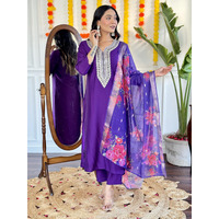 Navlik Women's Chanderi Viscose Embroidered Straight Kurta with Pant and Dupatta Sets (NK-610)