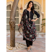 Navlik Women's Rayon Slub Embroidered Straight Kurta with Pant and Dupatta Sets (NK-612)