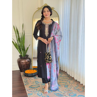 Navlik Women's Black Rayon Embroidered Straight Kurta with Rayon Pant and Taby Printed Dupatta Sets (NK-624)