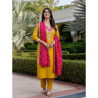 Navlik Women's BSY Viscose Embroidered Straight Kurta with Pant And Dupatta Sets (NK-628)