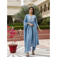 Navlik Women's BSY Viscose Embroidered Flared Kurta with Pant and Dupatta Sets (NK-686)
